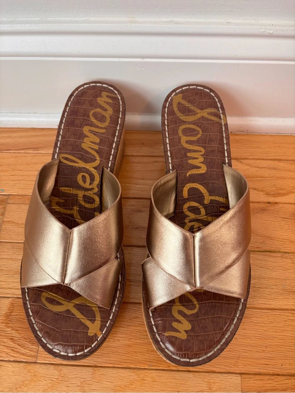Sam Edelman Remini Wedge Sandals Gold Cork Platform Women’s Size 10